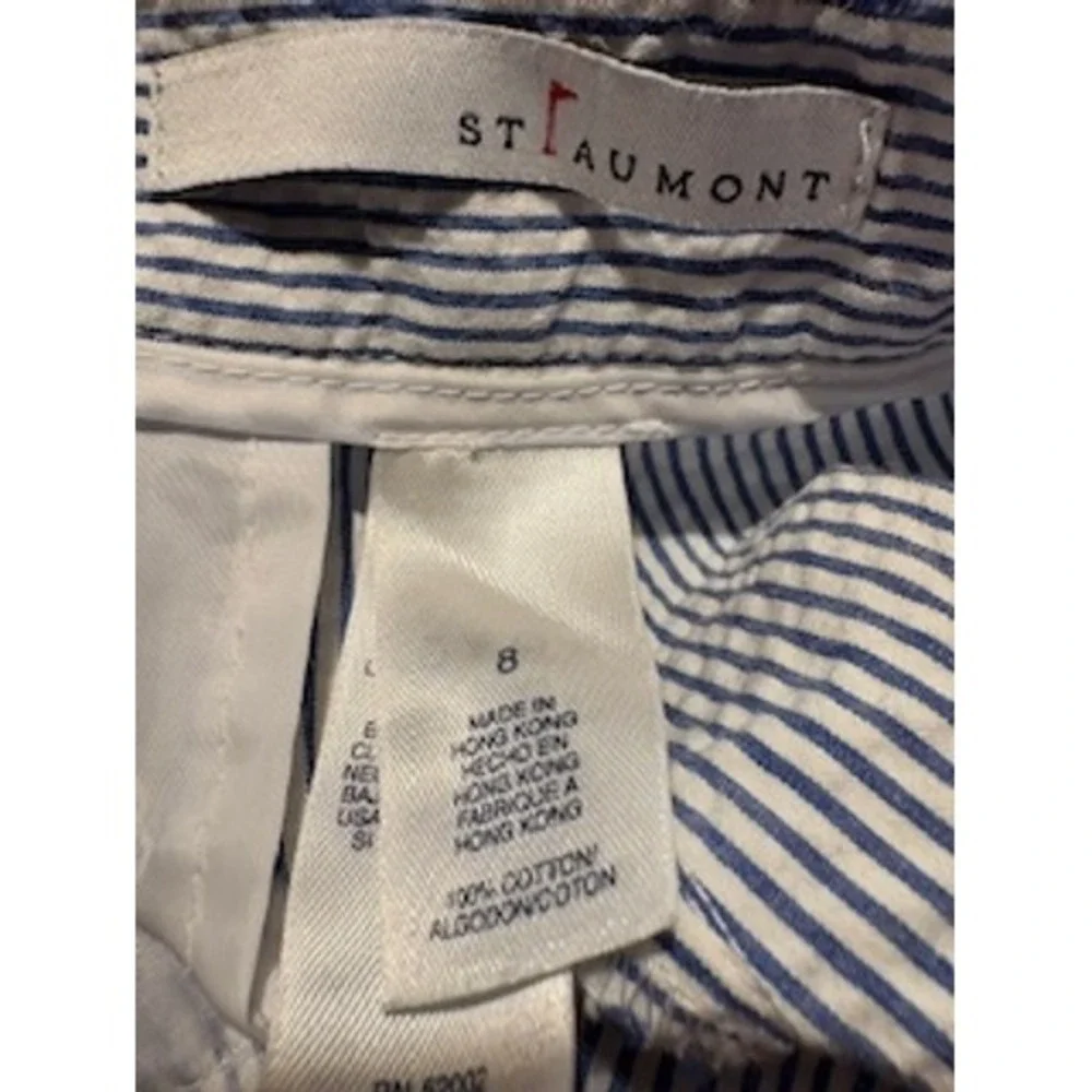 ST. AUMONT Seersucker Bermuda Golf Shorts‎ Size 8 Blue White Preppy Cotton